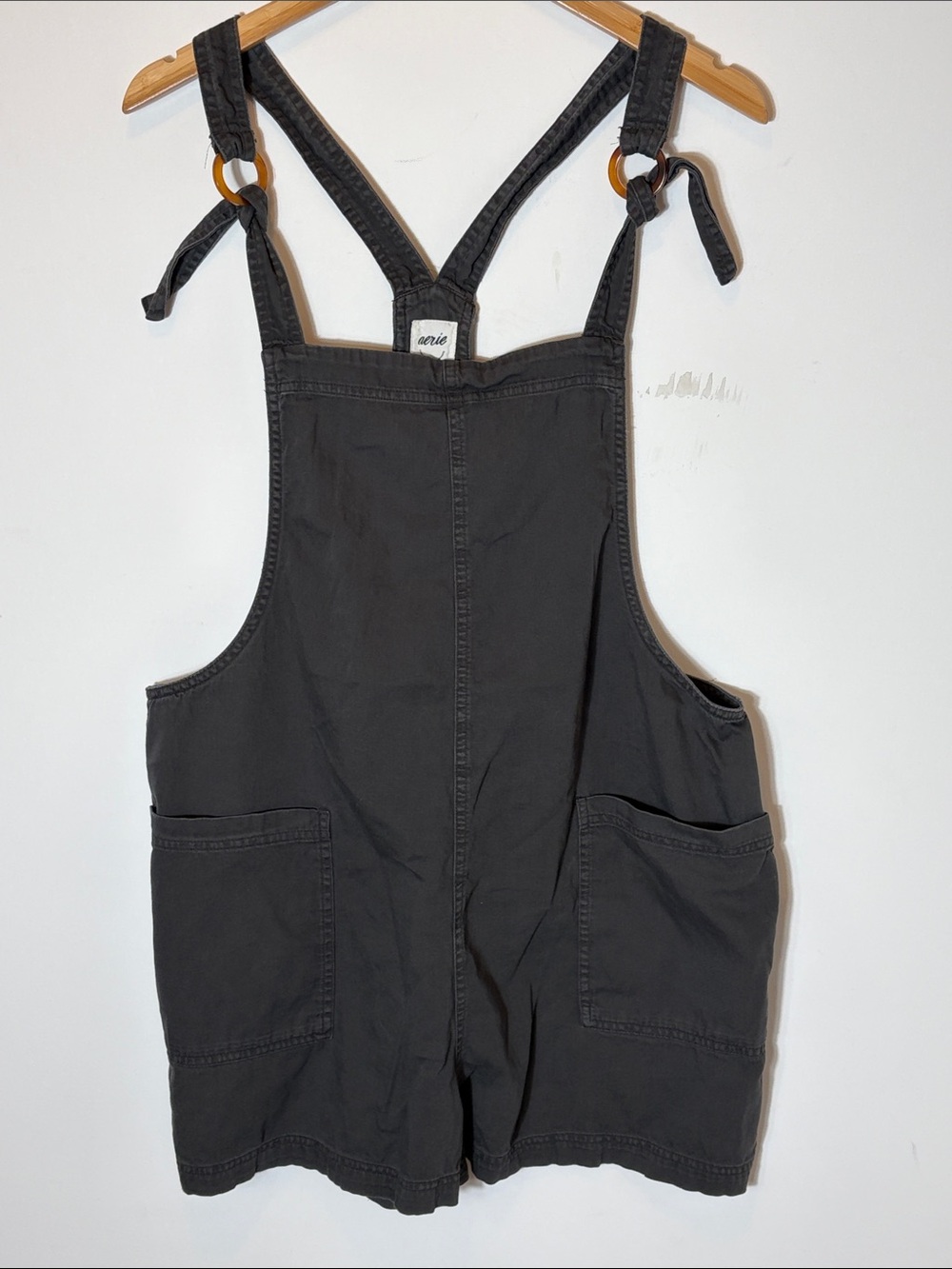 Aerie Gray Cotton Overall Romper XL Tie Strap Shortalls